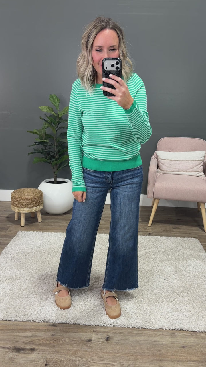 NEW! Lauren Striped Raglan Sweater - Green