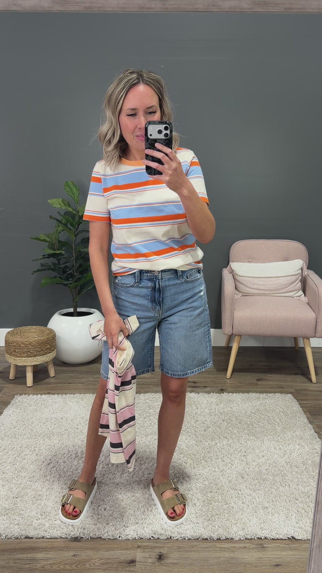 NEW! Anna Multi Stripe Top - Sky Blue Staccato