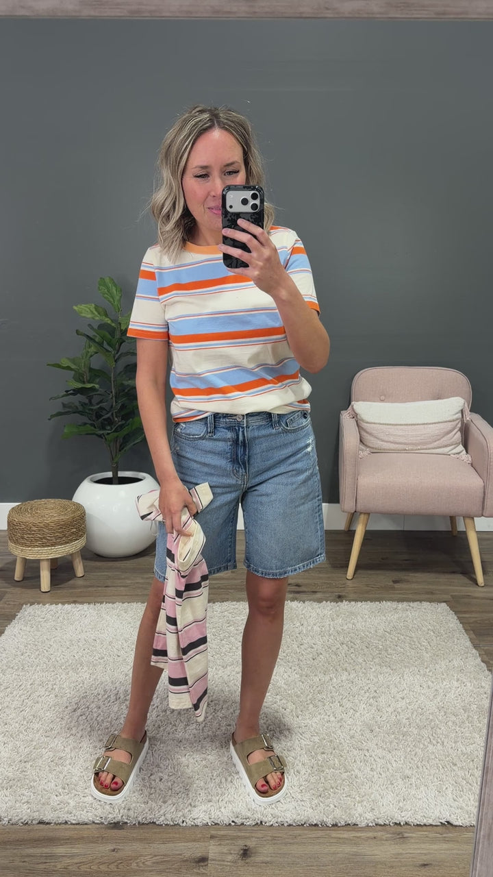 NEW! Anna Multi Stripe Top - Sky Blue Staccato