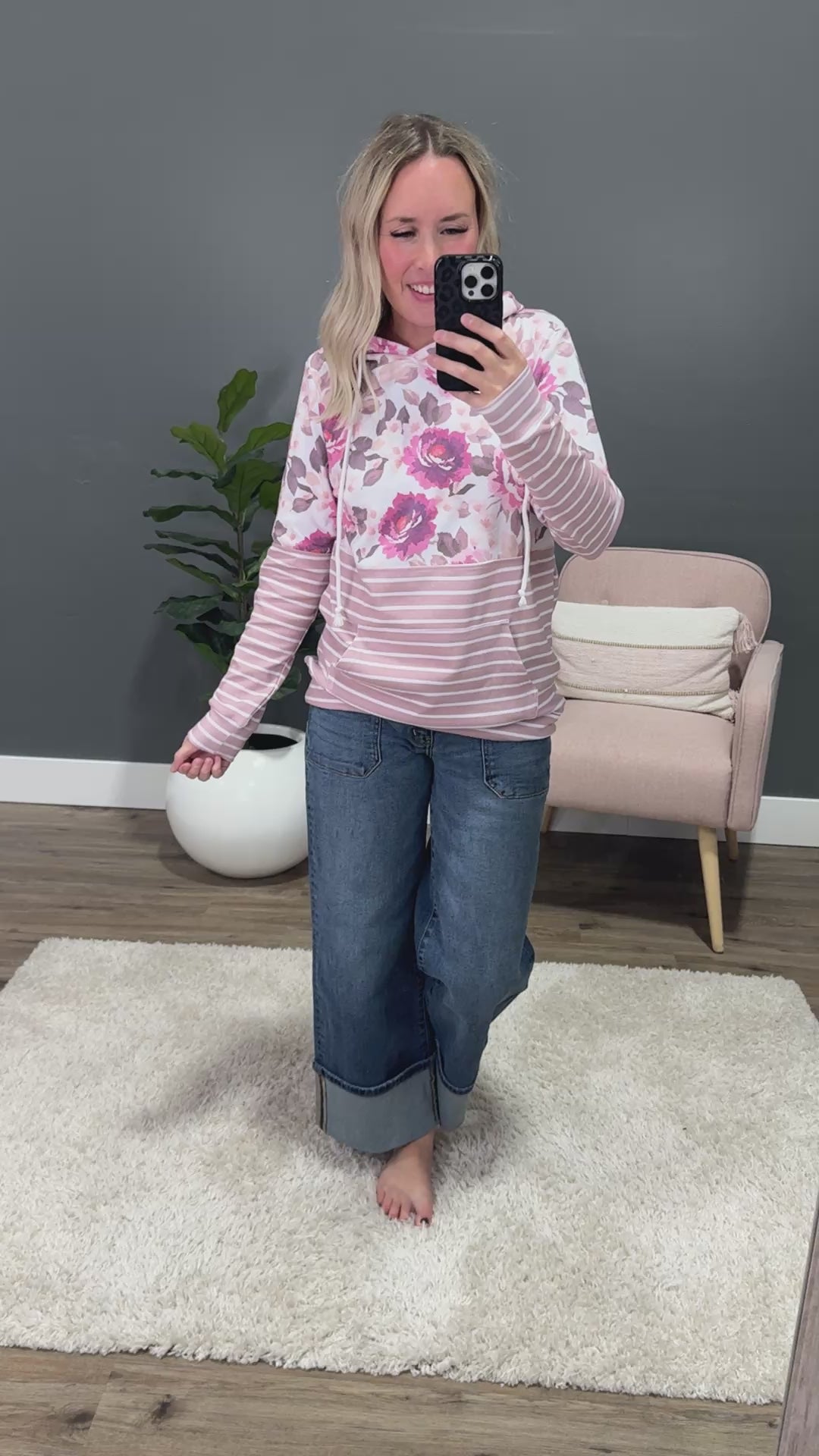 NEW! Hailey Pullover Hoodie - Autumn Blossom & Stripes Michelle Mae