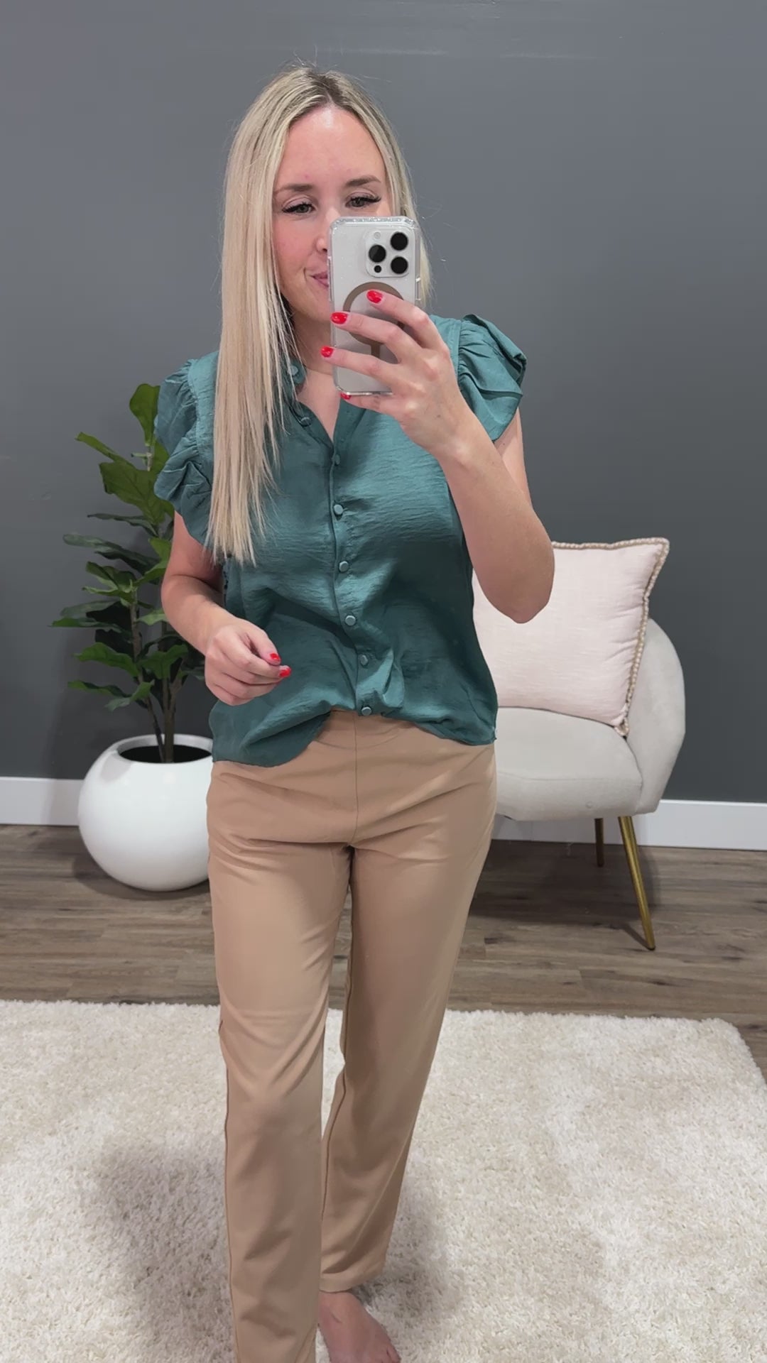 Sheila Button Down Flutter Sleeve Top - Teal