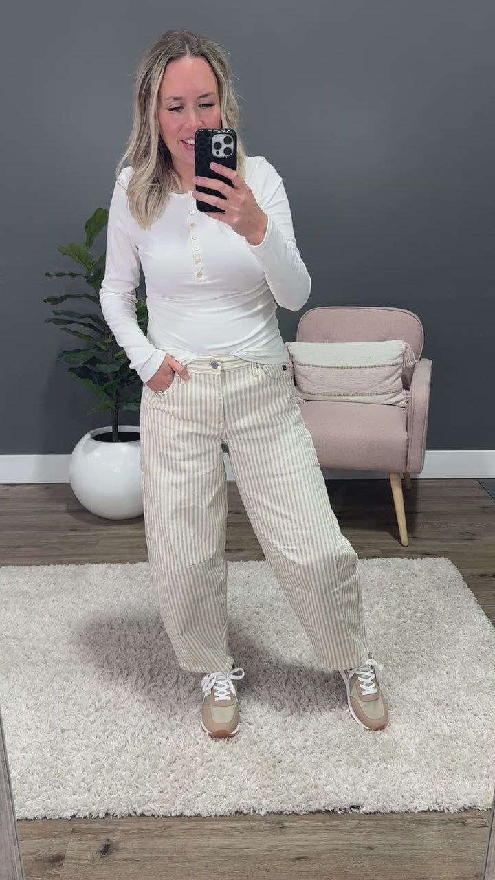 NEW! KanCan Valerie Striped Barrel Jeans - Tan KanCan