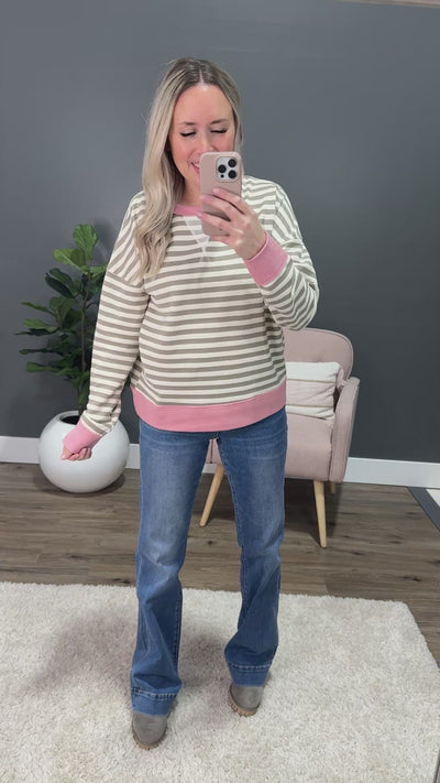 NEW! Kaylee Taupe Striped Top - Pink Staccato