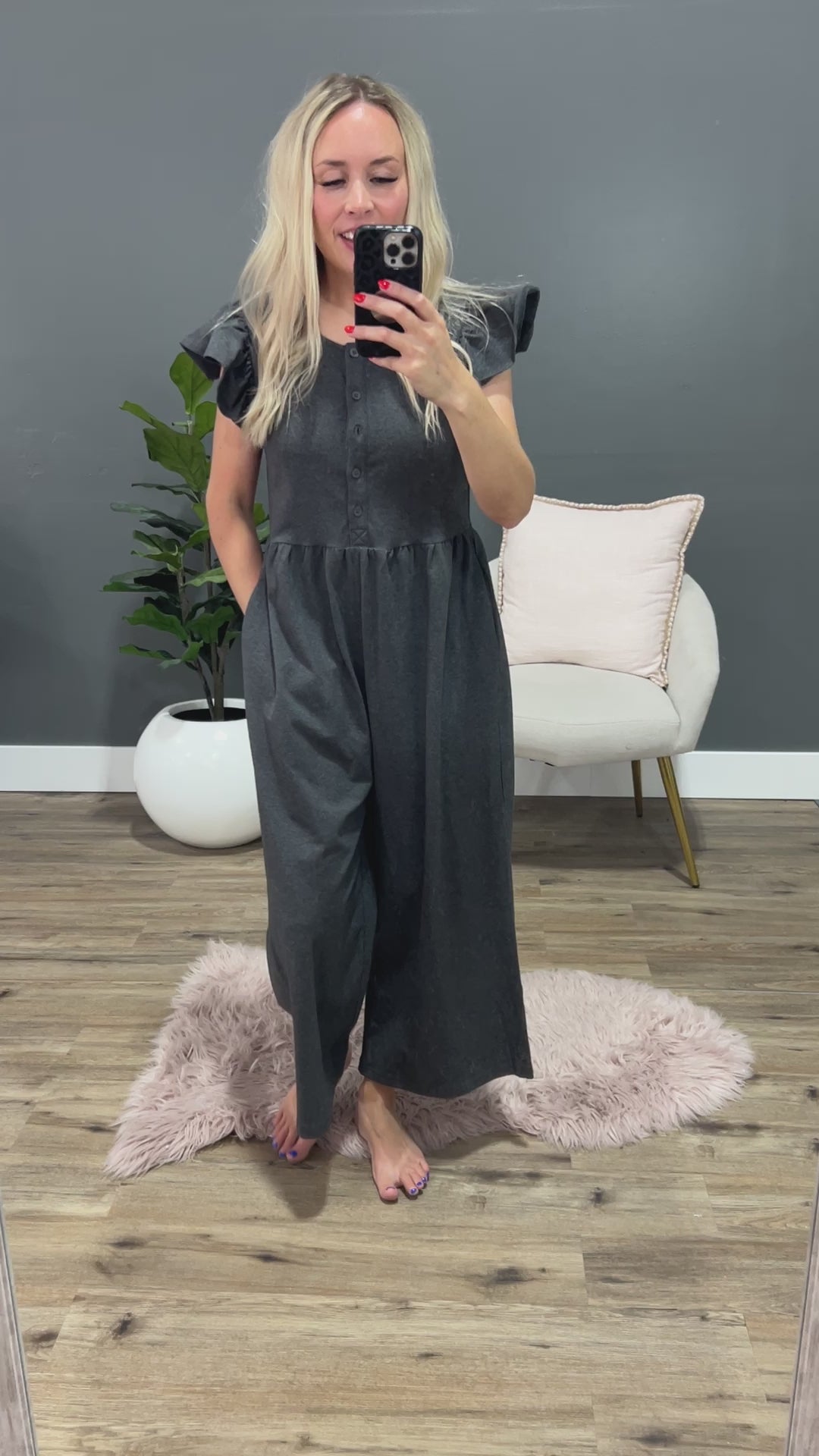 Delaney Flutter Sleeve Jumpsuit - Charcoal