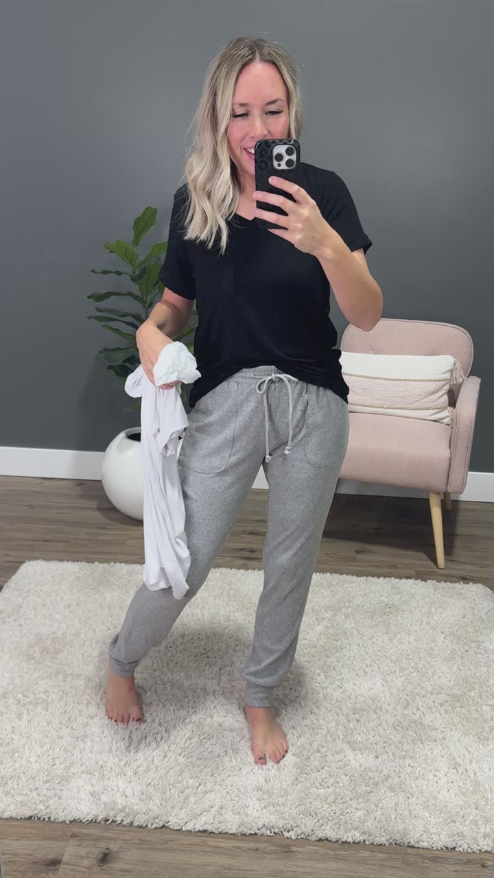 Step Right Out V Neck Pocket Top - Black Michelle Mae