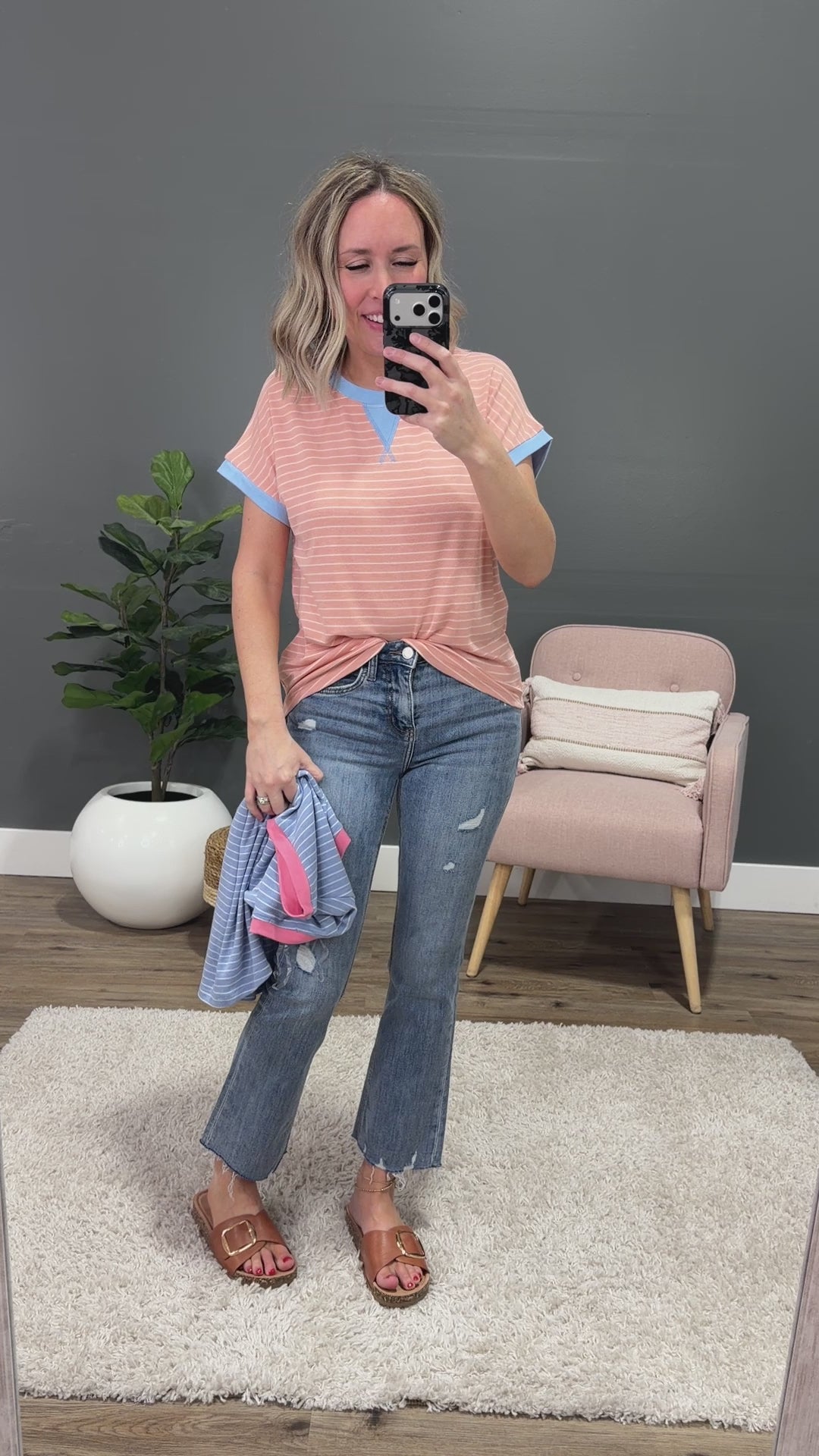 NEW! Izzy Striped Knit Top - Slate & Pink Staccato