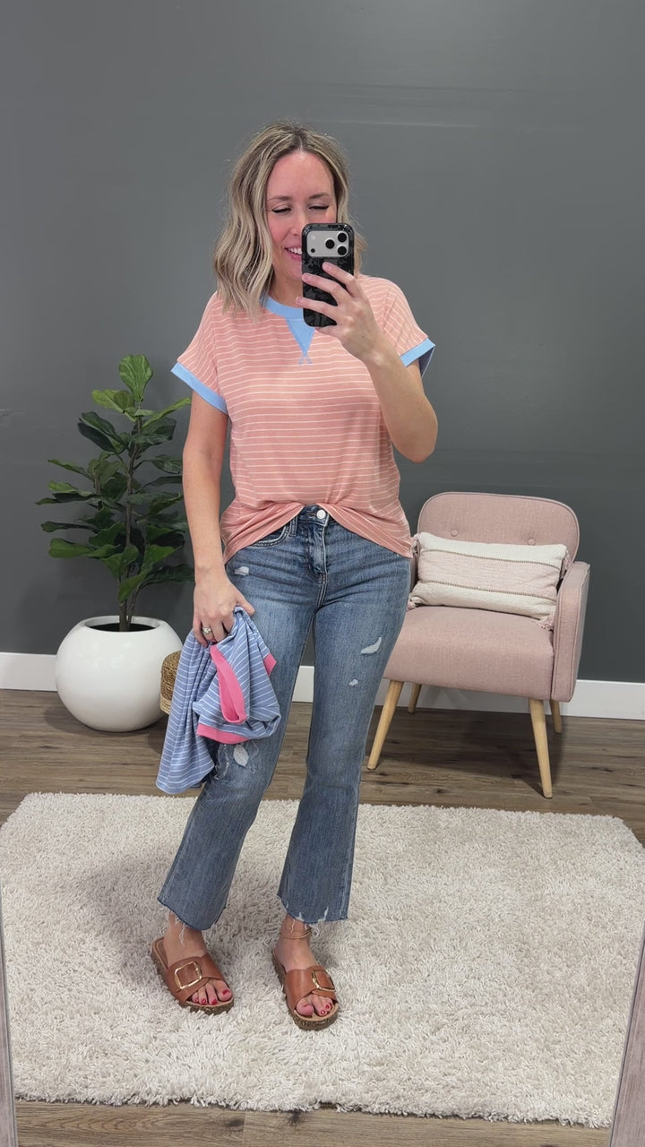 NEW! Izzy Striped Knit Top - Slate & Pink Staccato