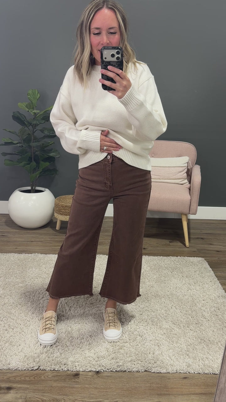 NEW! Mae Wide Leg Cropped Jeans - Brown