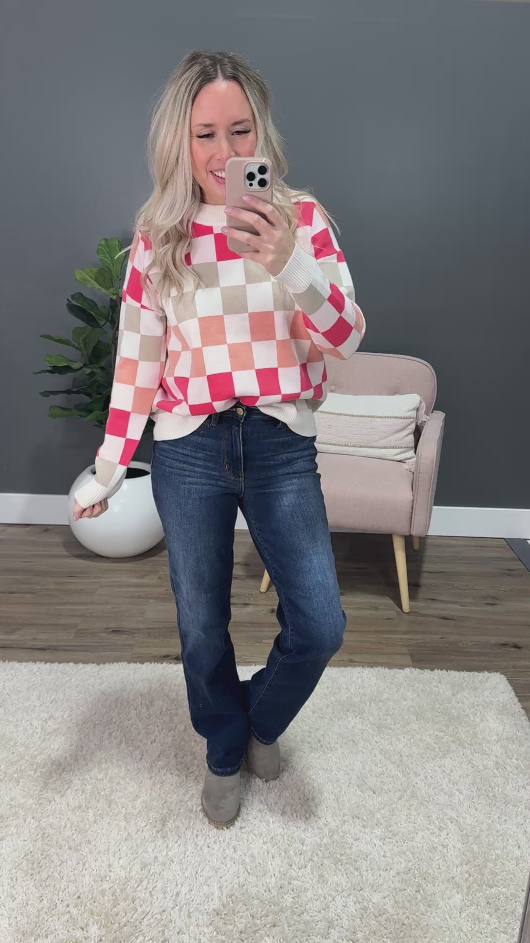 NEW! Brooke Multi Color Checkered Sweater Staccato