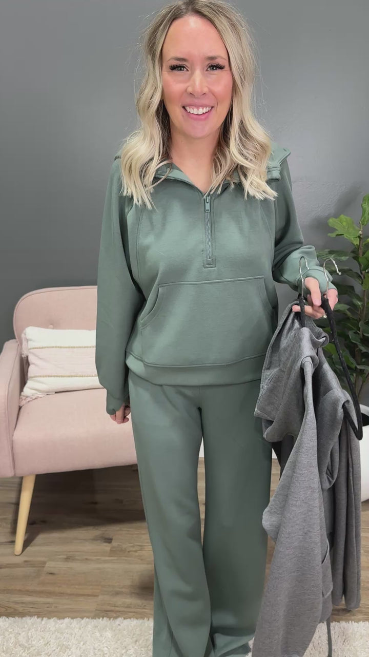 Rae Mode Buttery Soft Scuba Half Zip Hoodie - Sage Leaf Rae Mode