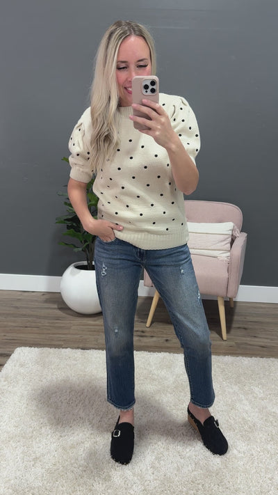 NEW! Cadence Cream Polka Dot Short Sleeve Sweater