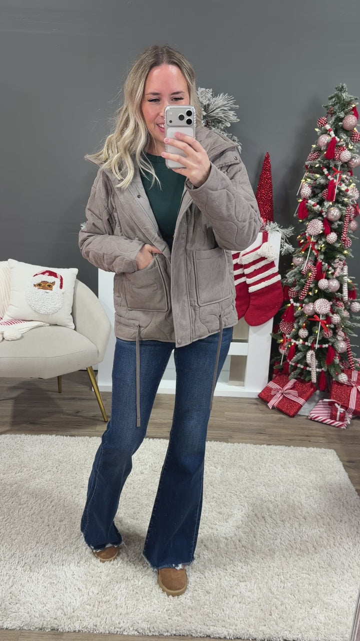 NEW! Promise Me Quilted Puffer Jacket - Earth Gray