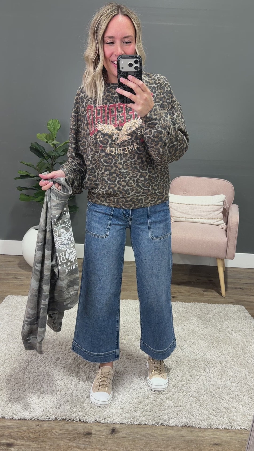 NEW! Free Bird America 1977 Leopard Long Sleeve Top