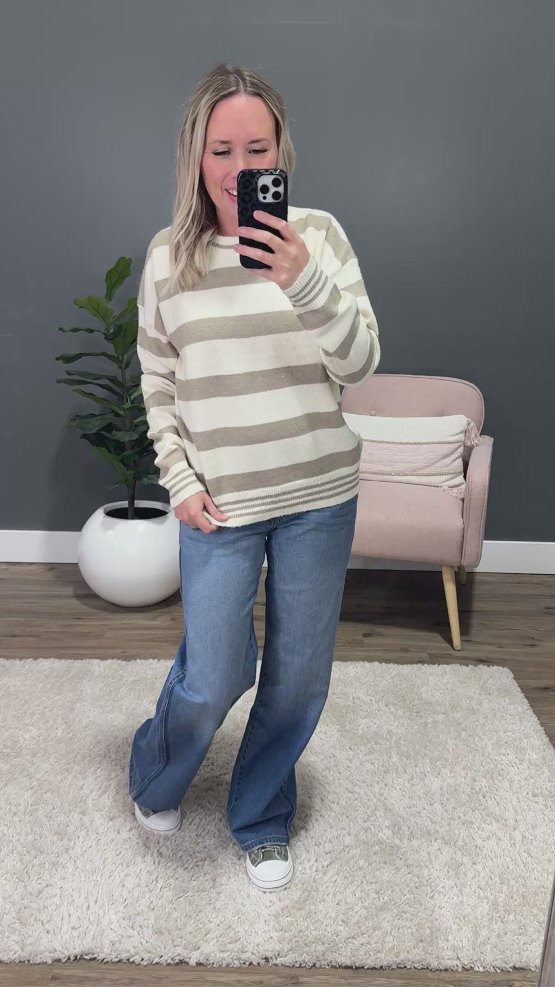 Brittany Striped Drop Shoulder Sweater - Natural Be Cool