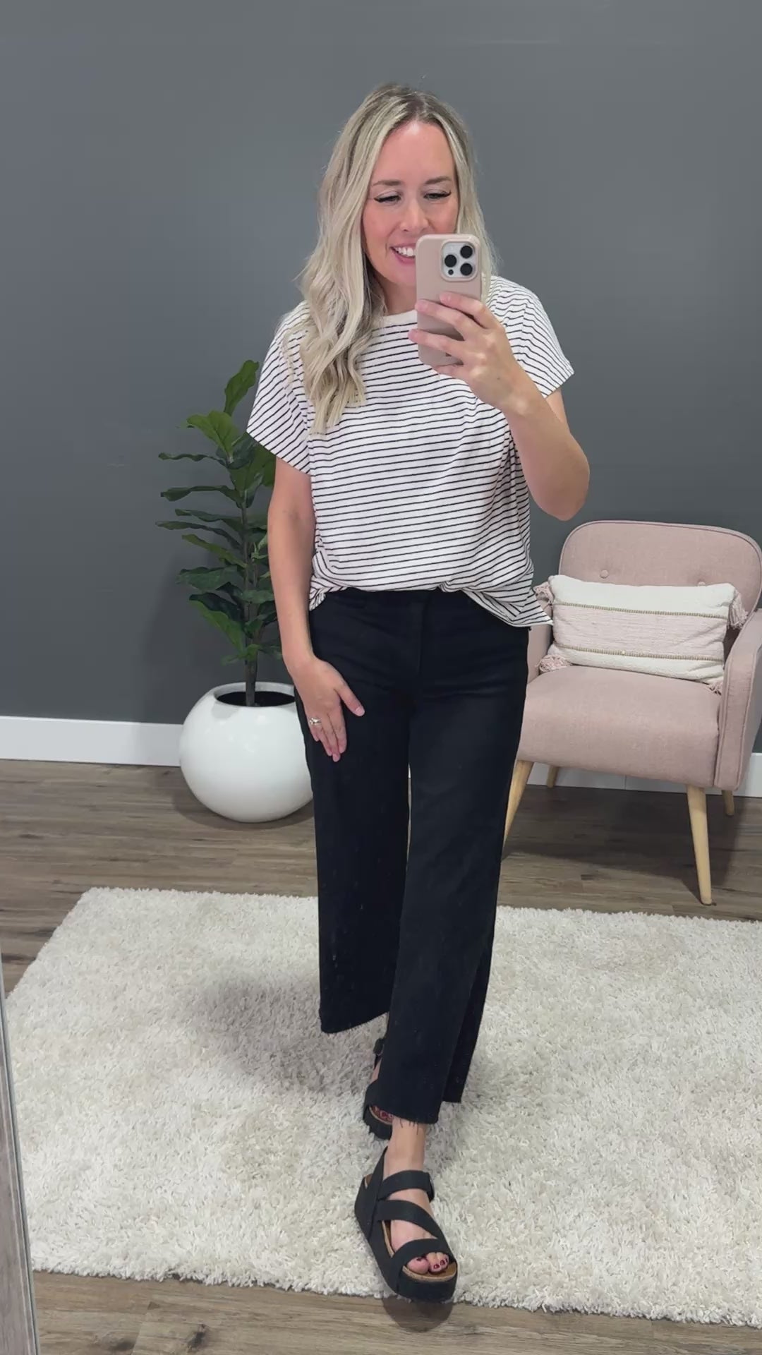 Kimber Striped Gathered Sleeve Top - White PS Kate