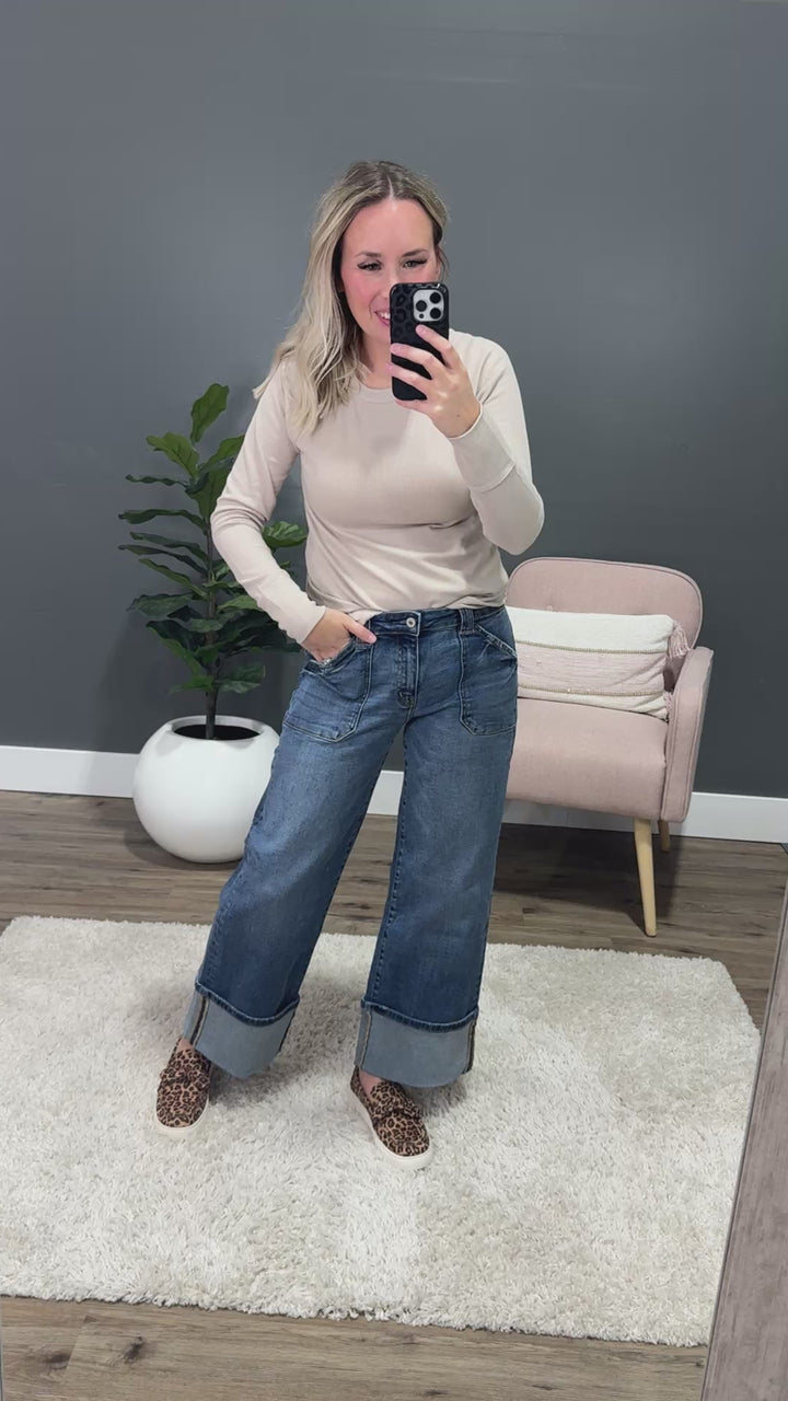 NEW! KanCan Risk Taker Rolled Hem Wide Leg Jeans KanCan