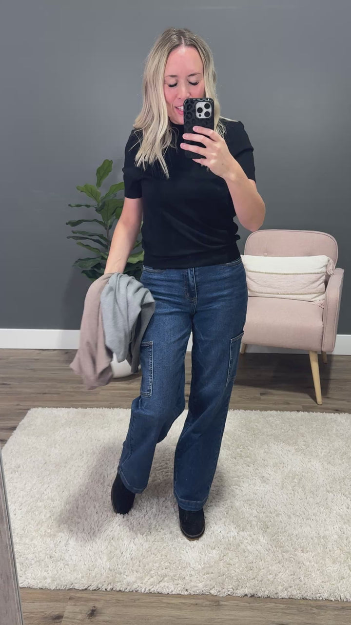 NEW! Kaya Mock Neck Knit Top - Black Be Cool