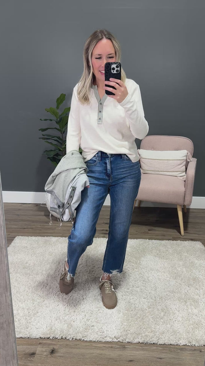NEW! Whitney Brushed Henley Top - Heather Gray Staccato