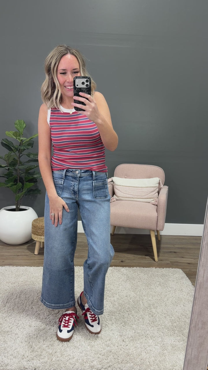 NEW! Esme Ribbed Contrast Striped Tank Top - Berry & White Wishlist