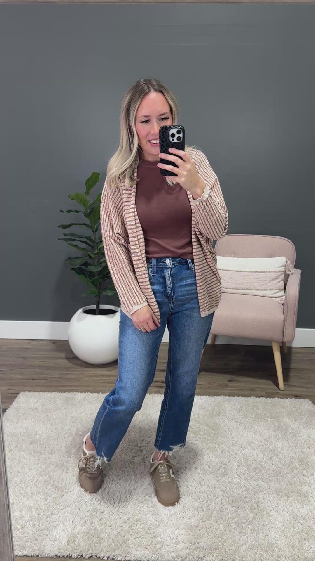 Brenda Striped Dolman Sleeve Open Cardigan - Auburn Be Cool