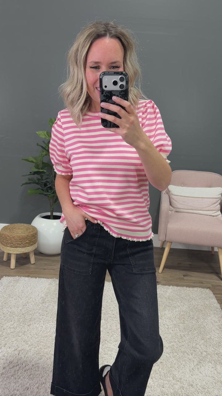 NEW! Esther Ruffle Puff Sleeve Top - Pink