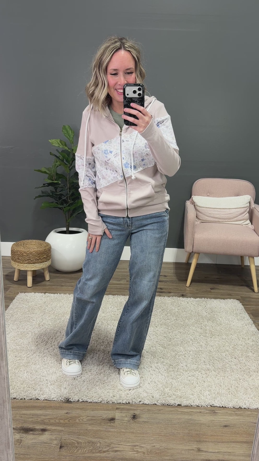 Lori Color Block Full Zip Hoodie - Spring Meadows Neutral Mix Michelle Mae