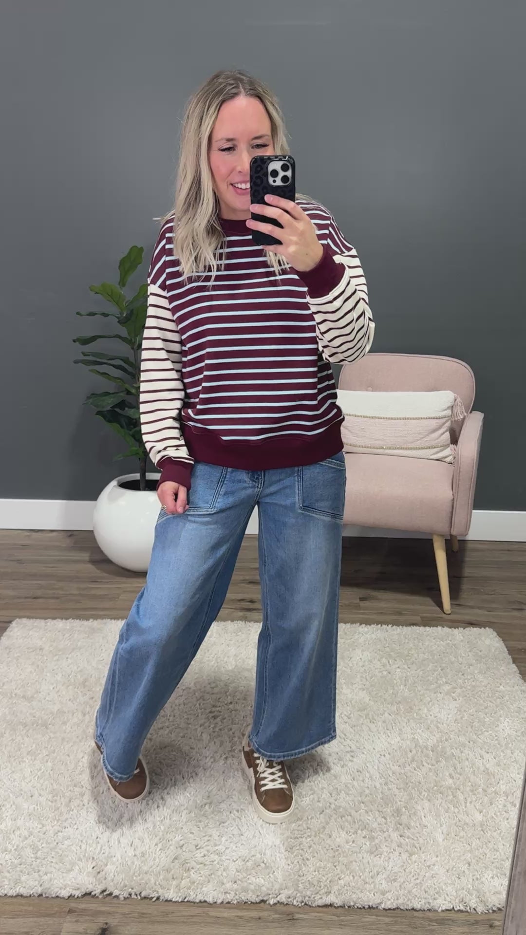 NEW! Madalyn Color Block Striped Top - Plum Staccato