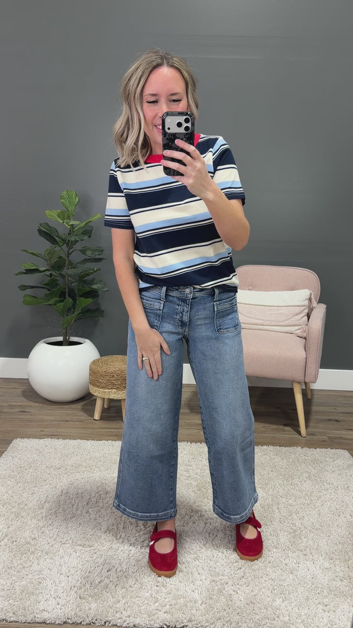 NEW! Anna Multi Stripe Top - Navy Staccato