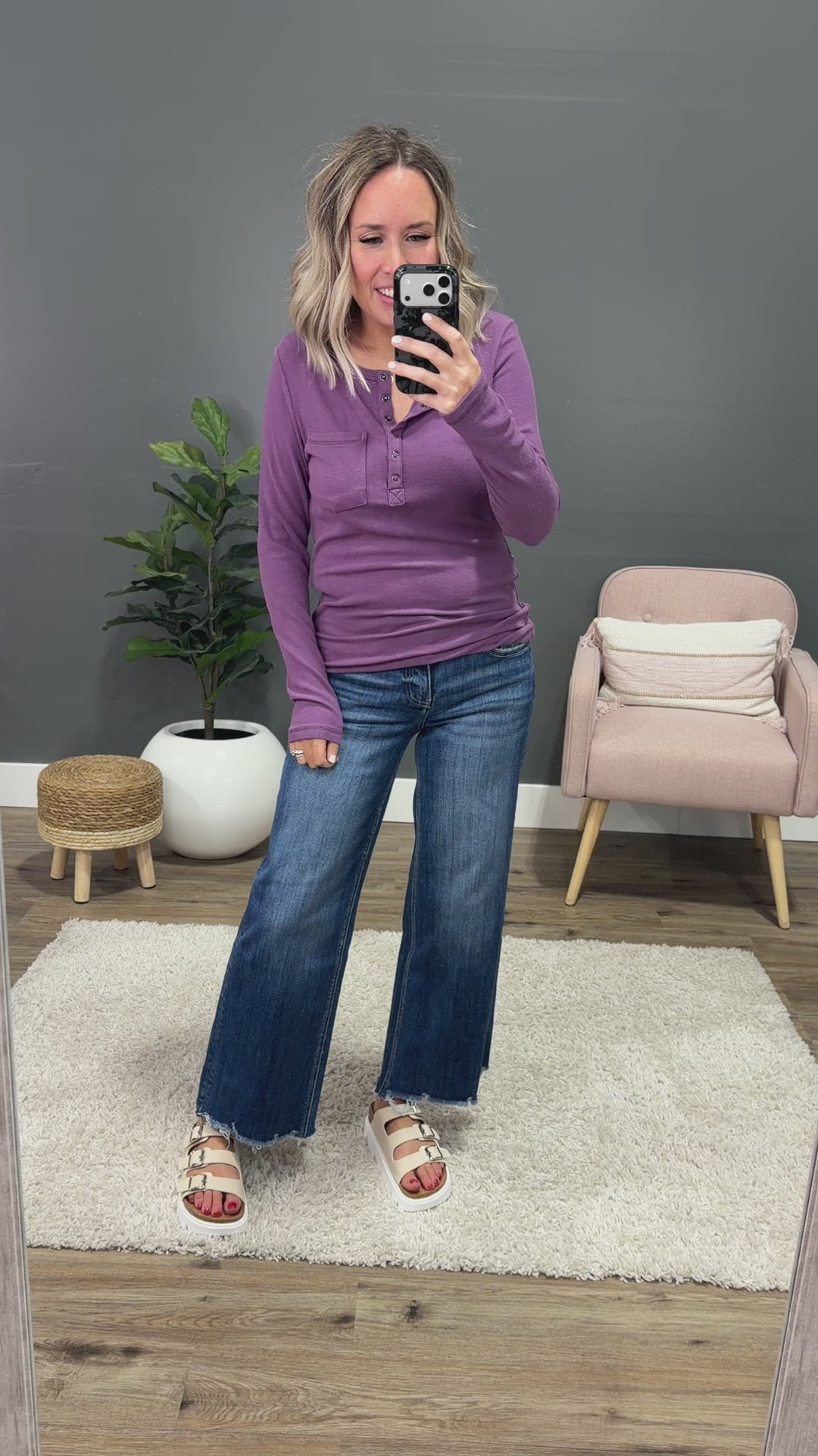 NEW! Georgia Henley Long Sleeve Top - Purple