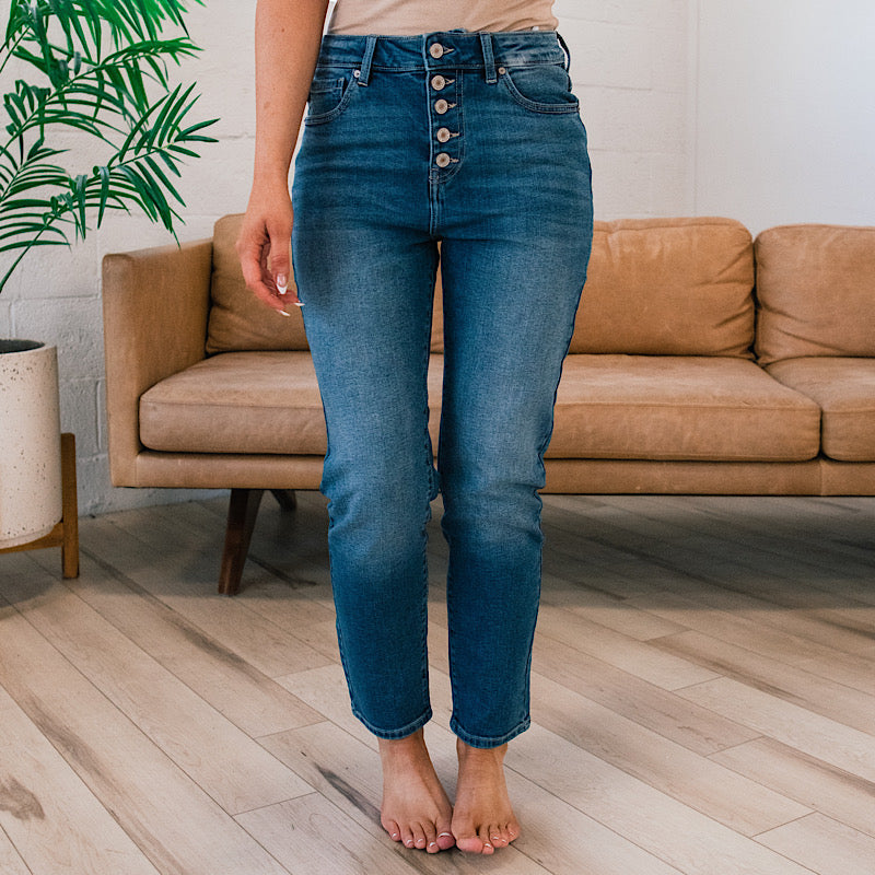 KanCan Navy Button Up Mom Jeans  KanCan   