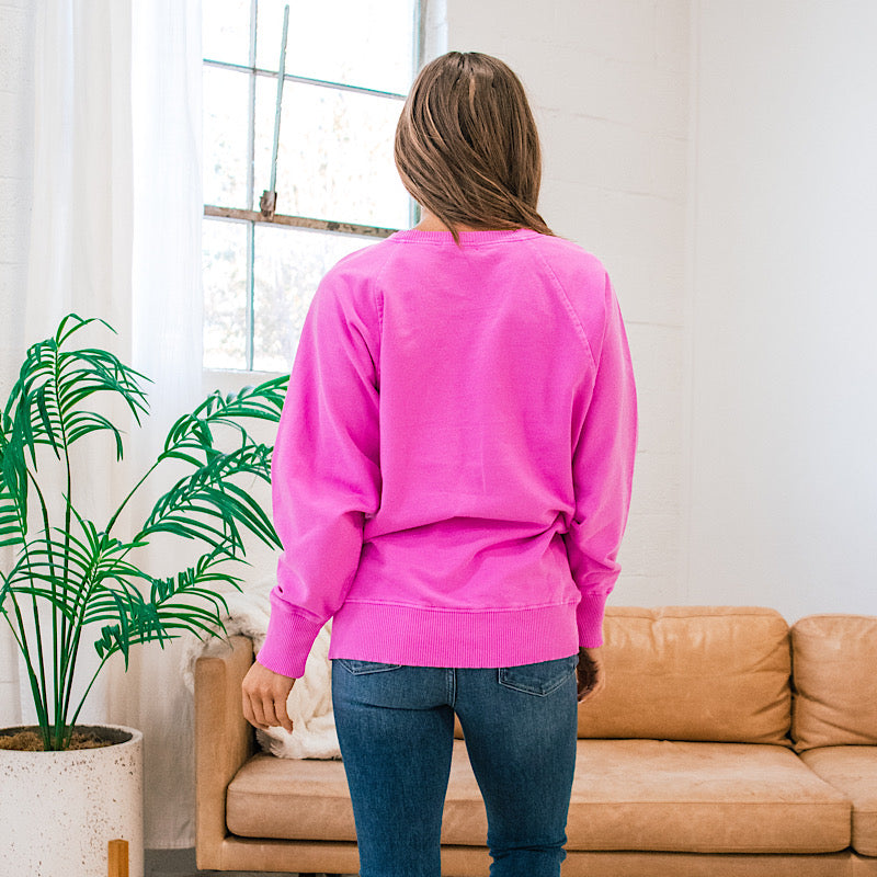 Girlfriend Crewneck Sweatshirt - Neon Hot Pink  Zenana   