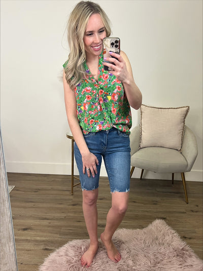 Carolina Green Floral Tank Blouse  Staccato   