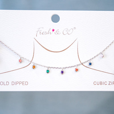 White Gold Necklace with Multi Colored Crystal Charms  Solblanc Design   