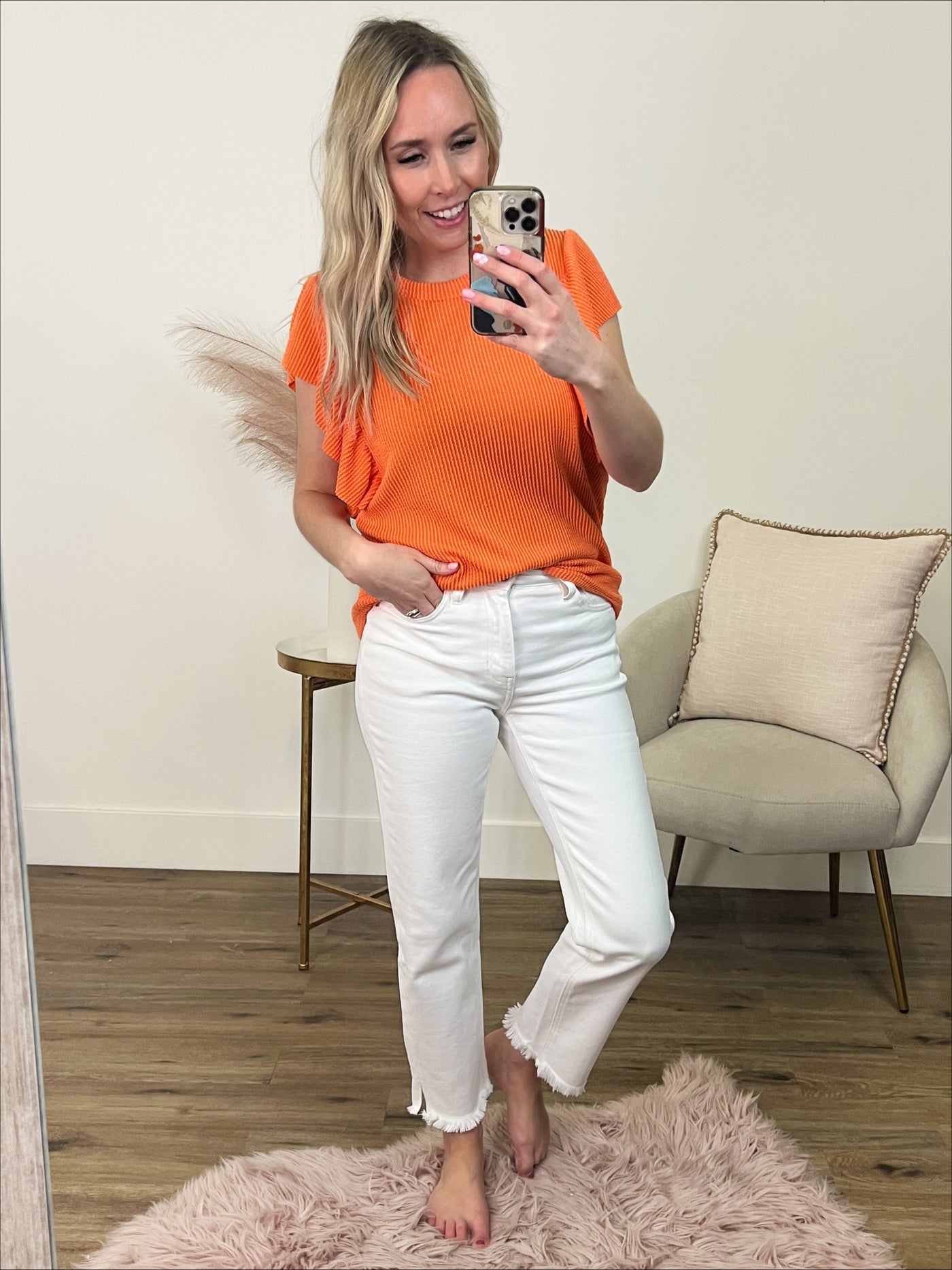 Close to You Corded Ruffle Top - Tangerine FINAL SALE  Lovely Melody   