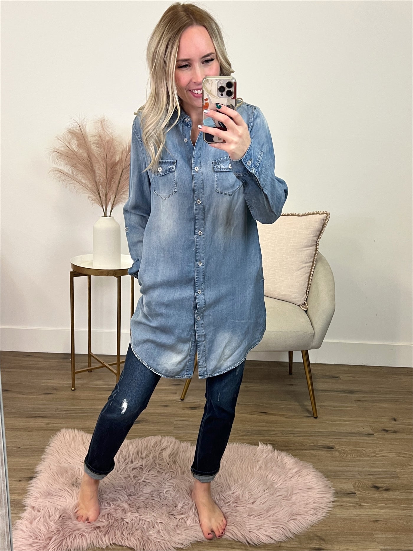 Chambray Button Up Tunic FINAL SALE  GeeGee   