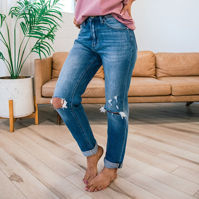 KanCan Vanessa Cuffed Distressed Straight Jeans  KanCan   