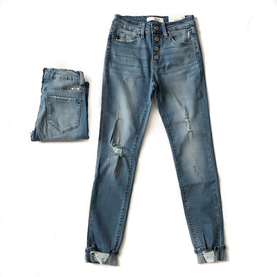 KanCan Favorite Distressed High Waist Button Up Jeans - Medium Wash FINAL SALE  KanCan   