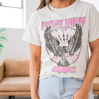 Free Bird America Bone & Neon Pink Tee  Zutter   