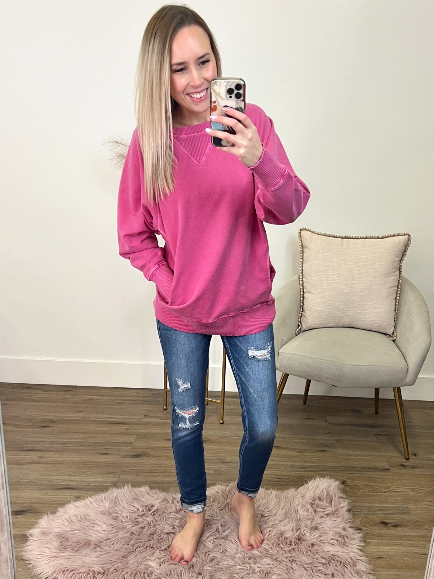 Girlfriend Crewneck Sweatshirt - Hot Pink  Zenana   