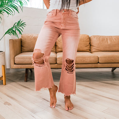 Falling In Love High Rise Cropped Kick Flare Jeans, Redwood – Melba Mae