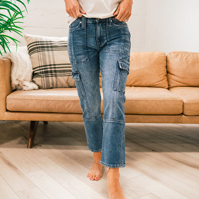 KanCan Avery Straight Leg Cargo Jeans - Dark Wash  KanCan   