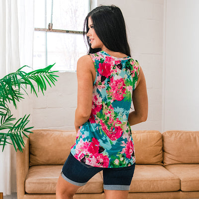 Gizella Floral Neck Detail Tank - Teal FINAL SALE  Sew In Love   