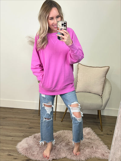 Girlfriend Crewneck Sweatshirt - Neon Hot Pink  Zenana   