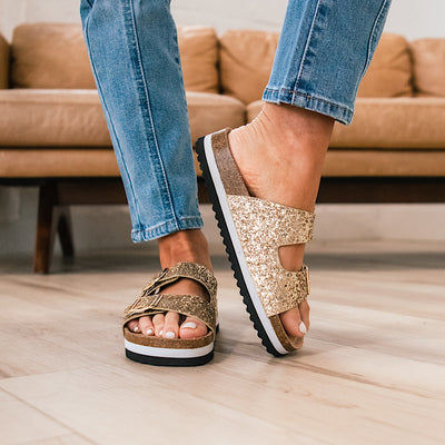 Corkys Beach Babe Sandals - Gold Glitter Shoes Corkys Footwear   